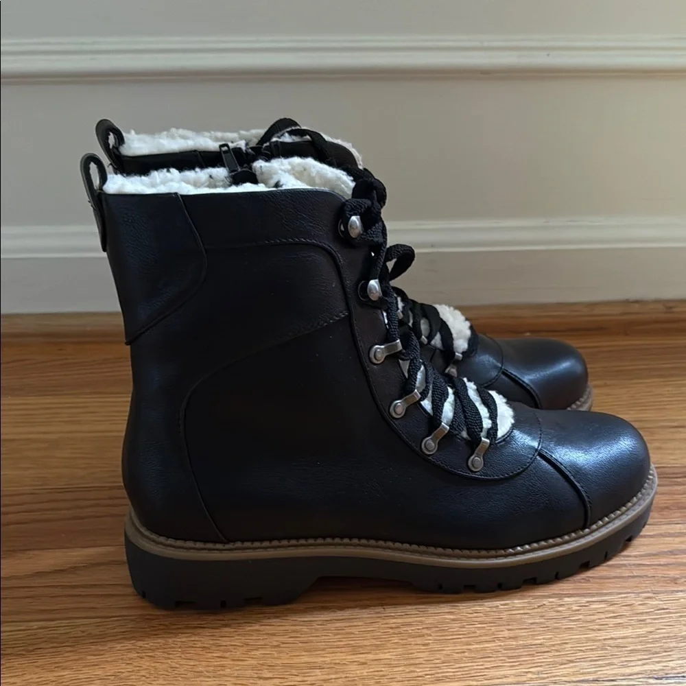 NEW Style & Co Women 11 Women's Black Grommet Tie Faux Sherpa Rugged Boot